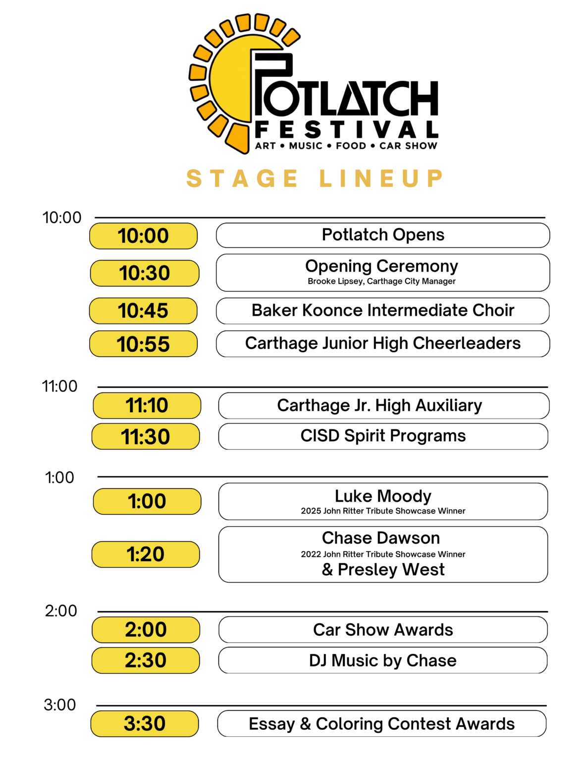Potlatch Festival Carthage Stage Lineup
